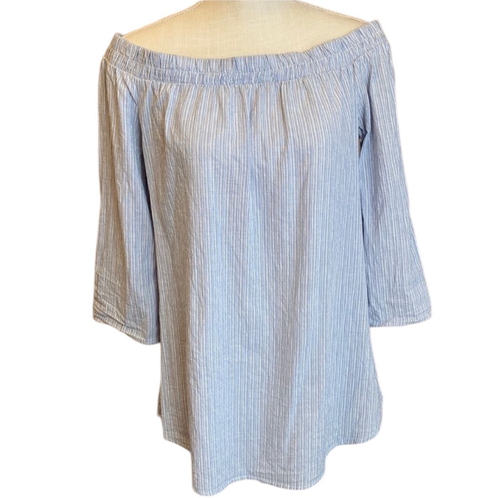 Bobeau Off-the-Shoulder 100% Cotton Blouse Women’s Medium Roll Tab 3/4 Sleeves